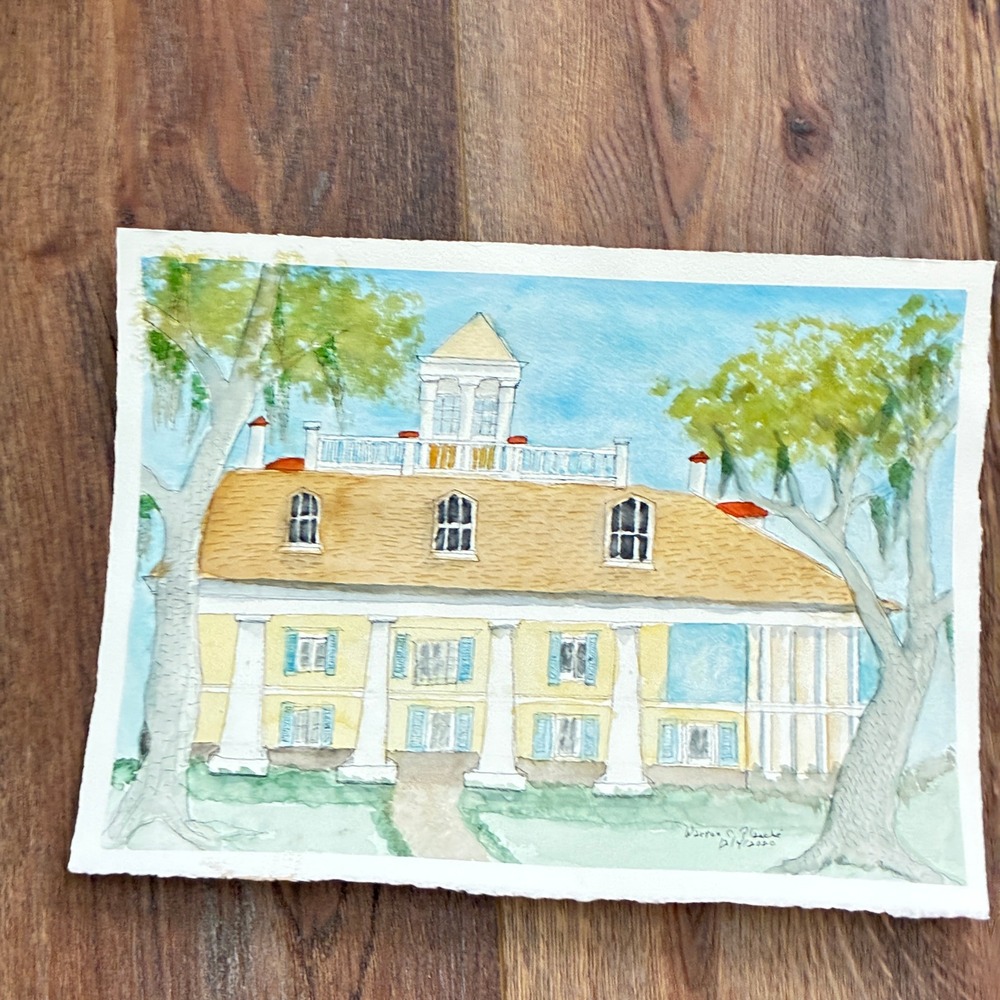 Houmas Plantation Warren C Plauche Original Ink and Watercolor Painting 11x15